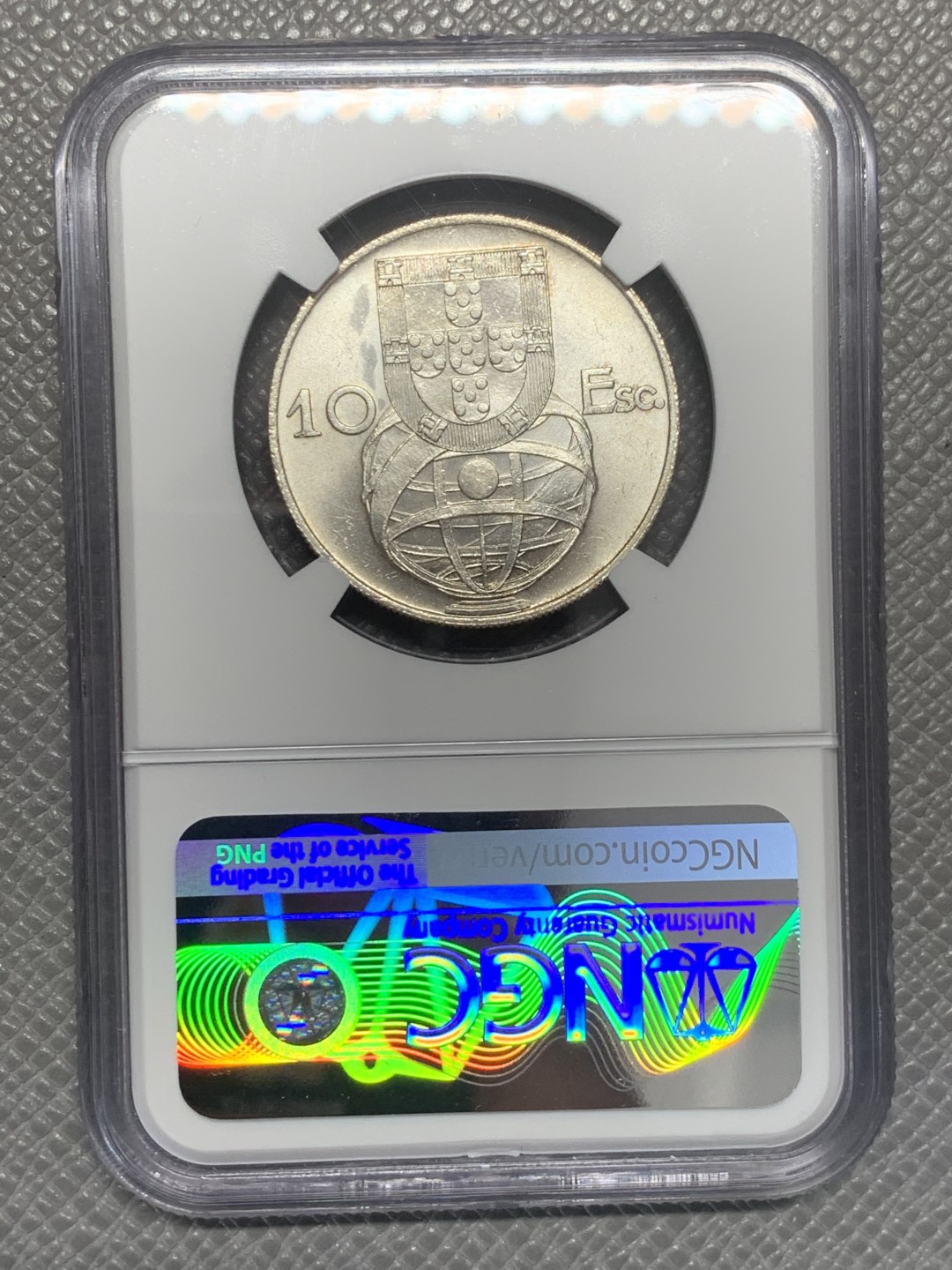 《竞宝斋》第130场-周日，周一连拍 (全场包邮) NGC-MS63 葡萄牙1955年 大帆船 10埃斯库多银币 顶级品相