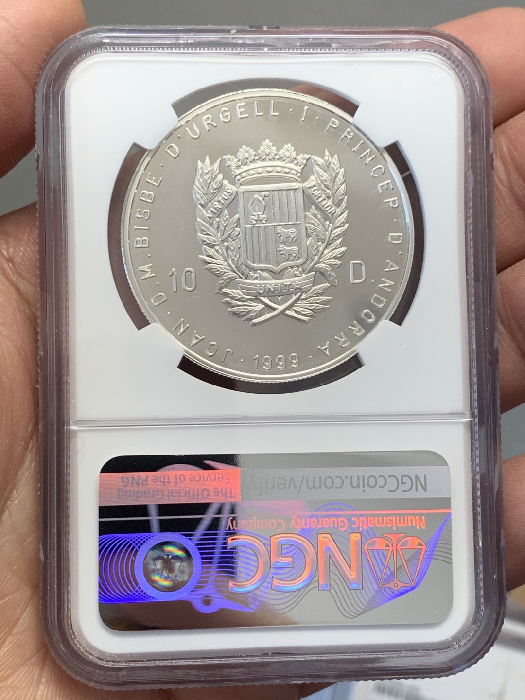 《竞宝斋》第130场-周日，周一连拍 (全场包邮) 冠军分 NGC-PF69 安道尔1999年 进入圣城耶路撒冷 10第纳尔精制大银币