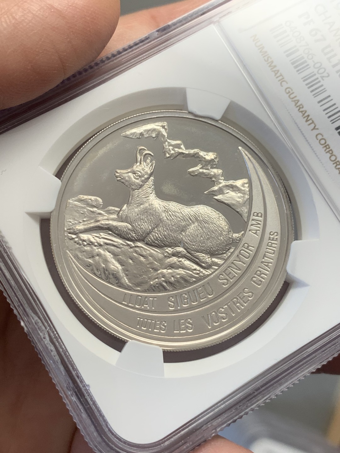 《竞宝斋》第130场-周日，周一连拍 (全场包邮) NGC-PF67 安道尔1992年 羚羊 10第纳尔 精制大银币