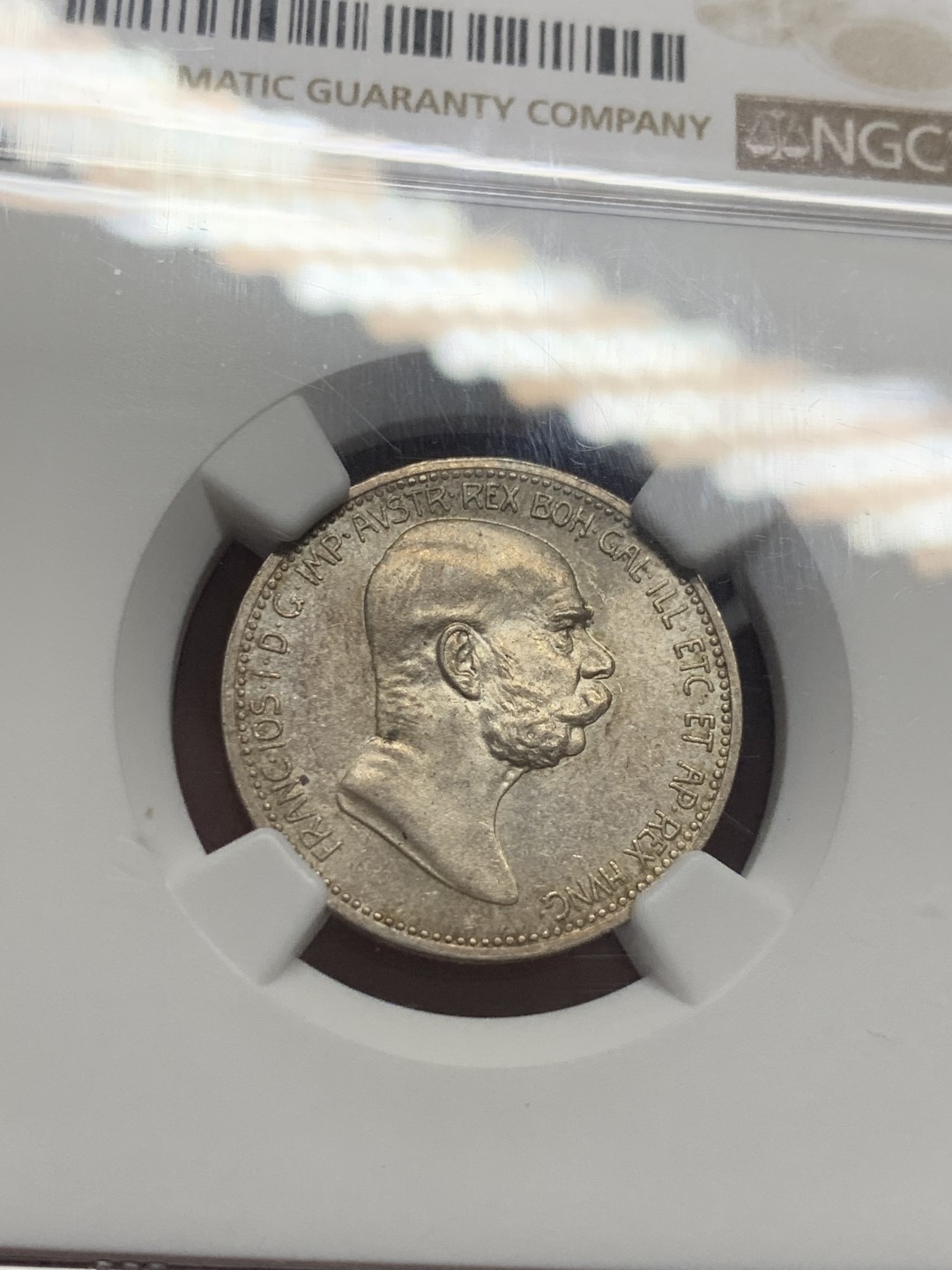 《竞宝斋》第130场-周日，周一连拍 (全场包邮) NGC MS62 奥地利 1908年 弗朗茨·约瑟夫一世统治60周年 纪念 1克朗银币