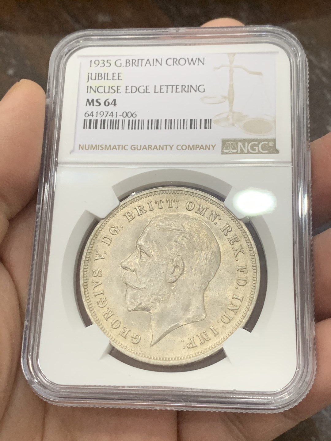 《竞宝斋》第130场-周日，周一连拍 (全场包邮) NGC-MS64 英国1935年乔治五世木马剑1克朗大银币