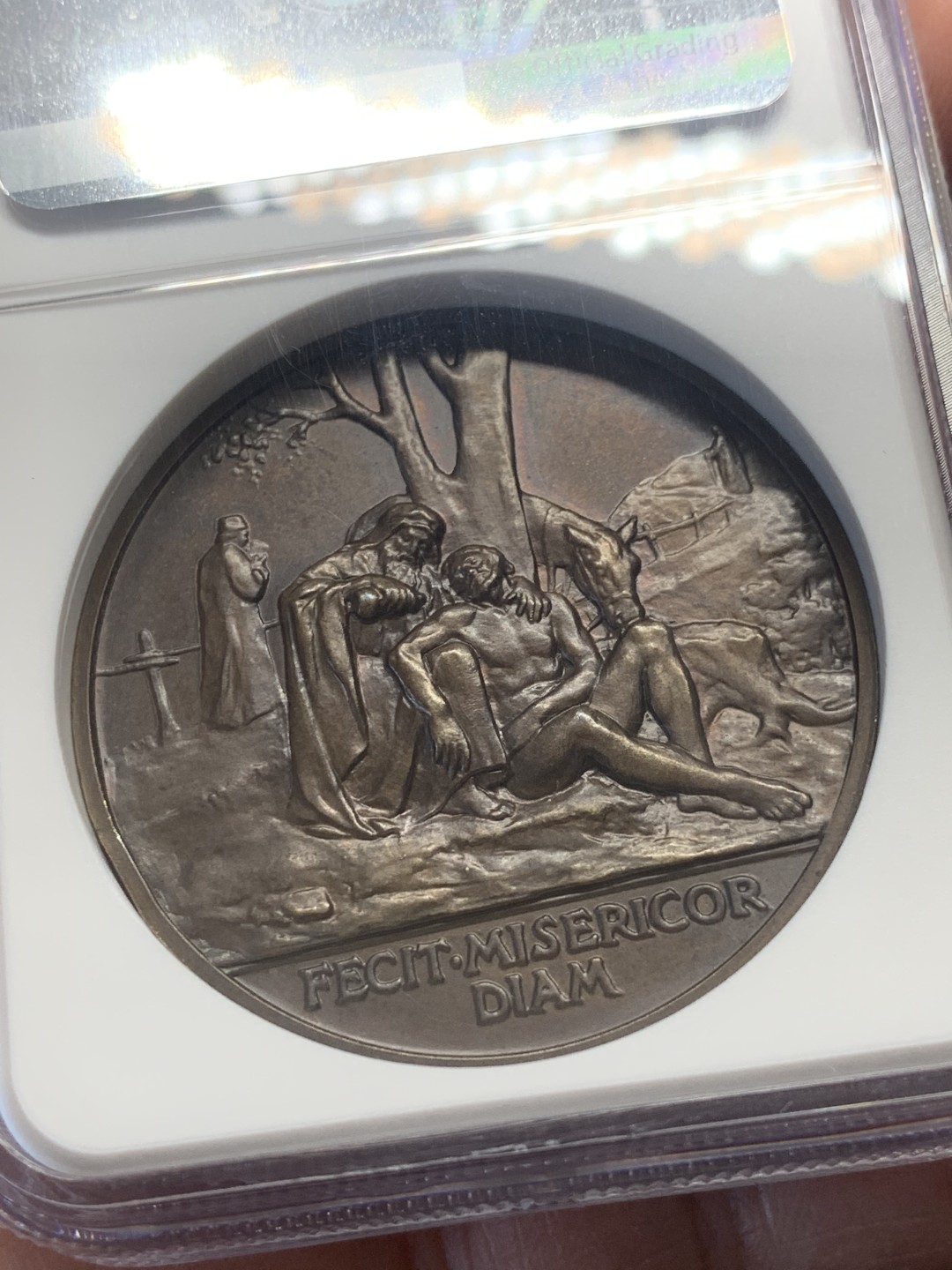 《竞宝斋》第130场-周日，周一连拍 (全场包邮) NGC MS64 1946年梵蒂冈教皇庇护十二世二战结束纪念高浮雕铜章 稀少难得 品相完美 加厚盒装