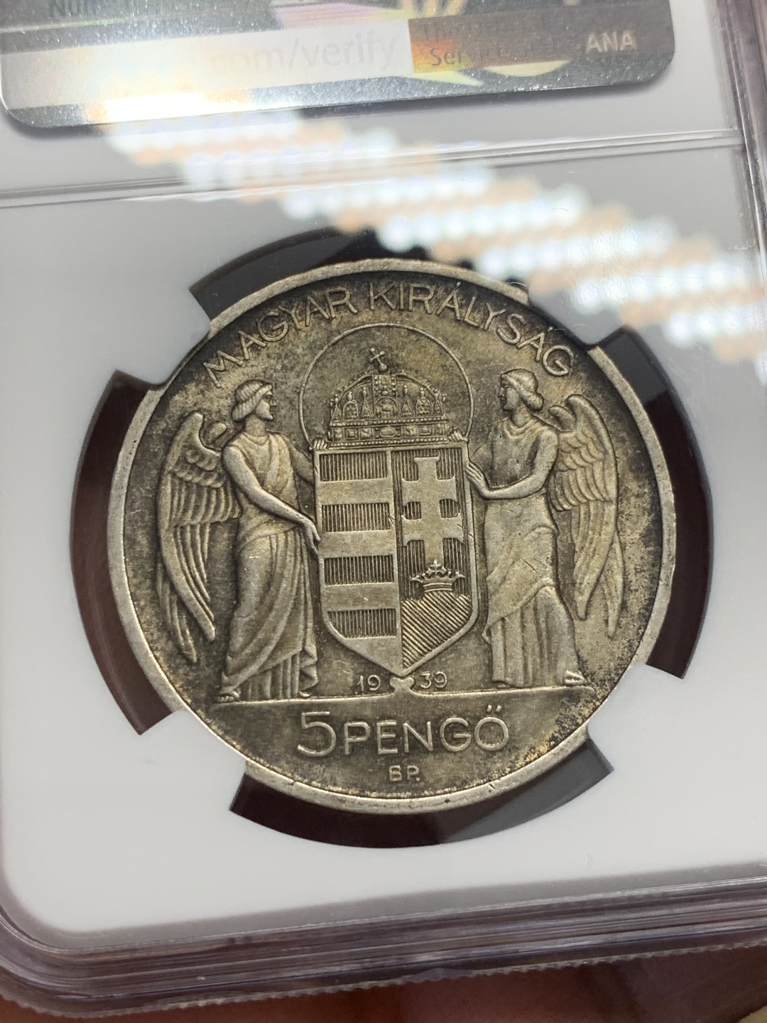 《竞宝斋》第130场-周日，周一连拍 (全场包邮) NGC-MS63 匈牙利1939年 5潘果大银币 五彩包浆 非常漂亮