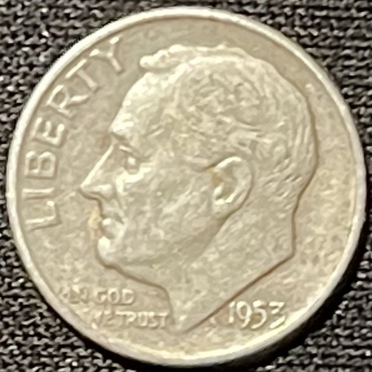 紫瑗钱币——第249期拍卖 美国 1953年 D版 罗斯福 10美分 2.5克 0.9银