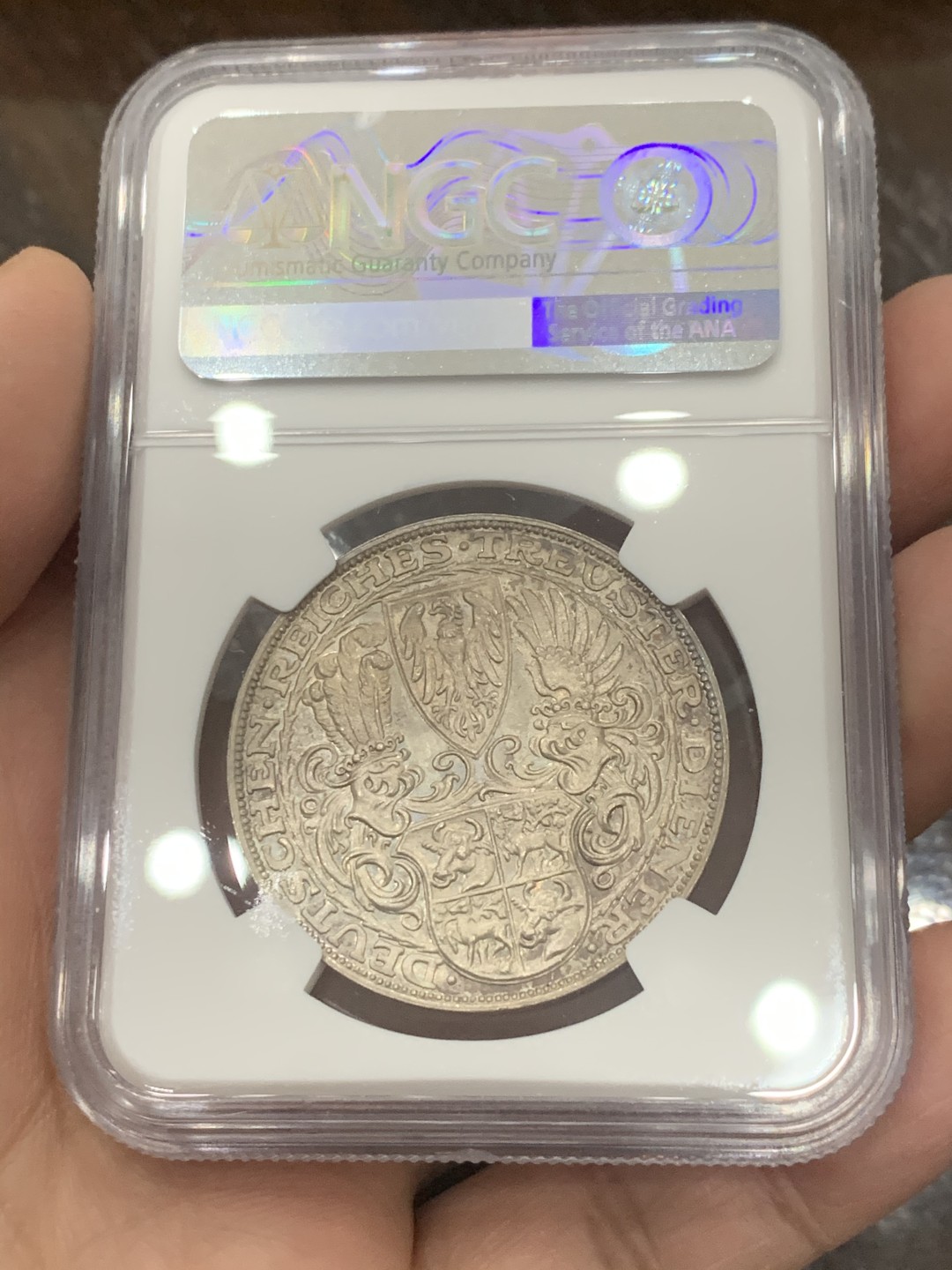 《竞宝斋》第130场-周日，周一连拍 (全场包邮) NGC-MS64 魏玛德国1927年兴登堡80大寿5马克币章 卡尔哥茨名家设计