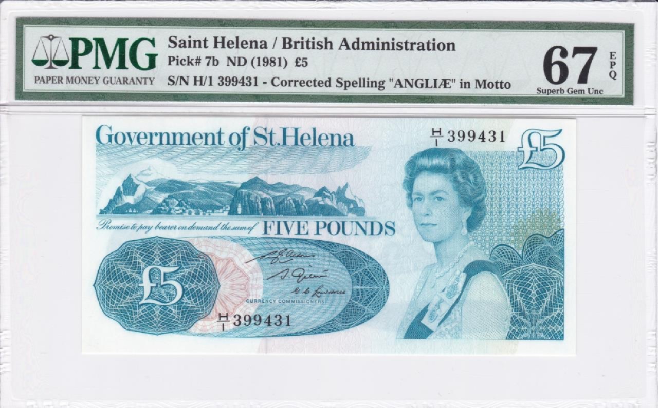 收藏联盟Quantum Auction 第228期拍卖 (已更新) 圣赫勒拿岛1981年5镑 PMG67