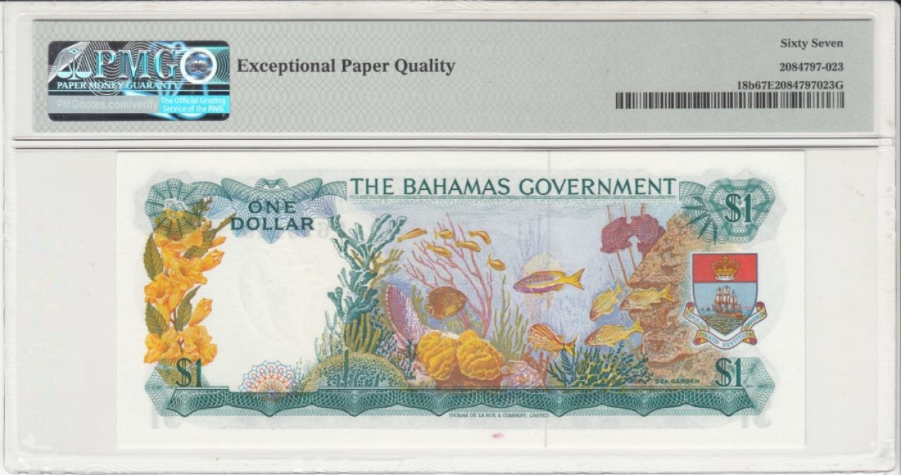 收藏联盟Quantum Auction 第228期拍卖 (已更新) 巴哈马1965年1元 PMG67 首发年份(巴哈马政府发行)