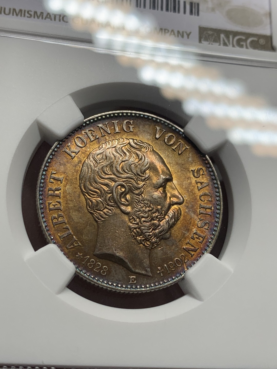 《竞宝斋》第130场-周日，周一连拍 (全场包邮) NGC-MS63 德国萨克森 1902年 2马克银币 定金金财包浆 新年发大财