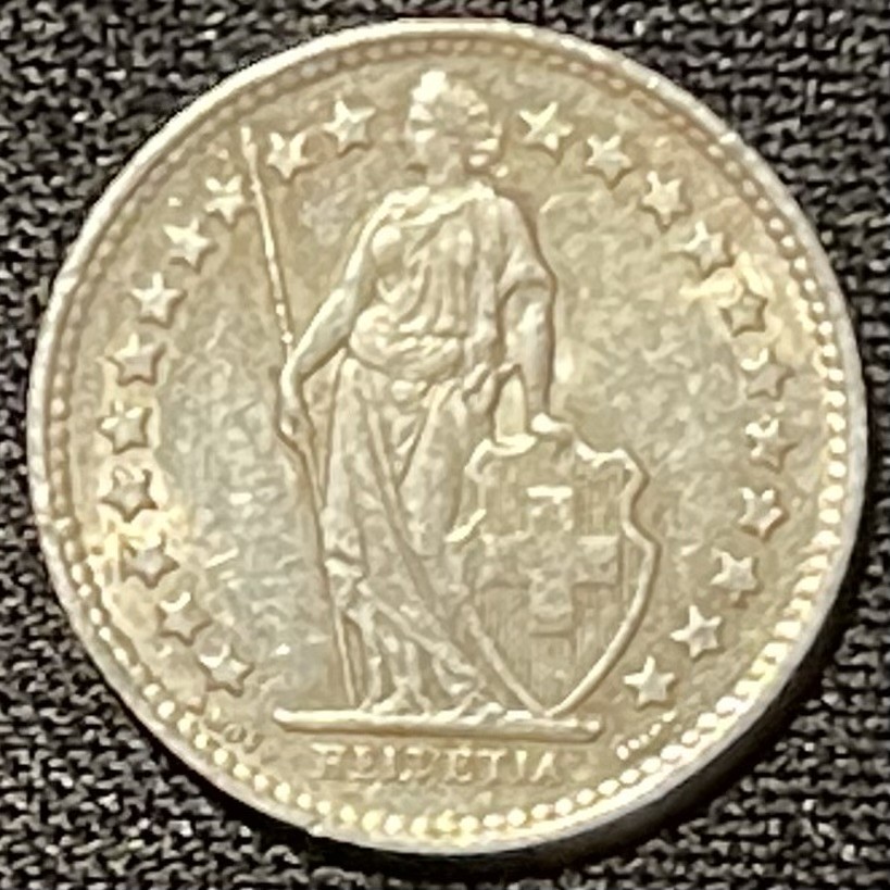 紫瑗钱币——第249期拍卖 瑞士 1945年 赫尔维蒂亚 1/2法郎 2.5克 0.835银