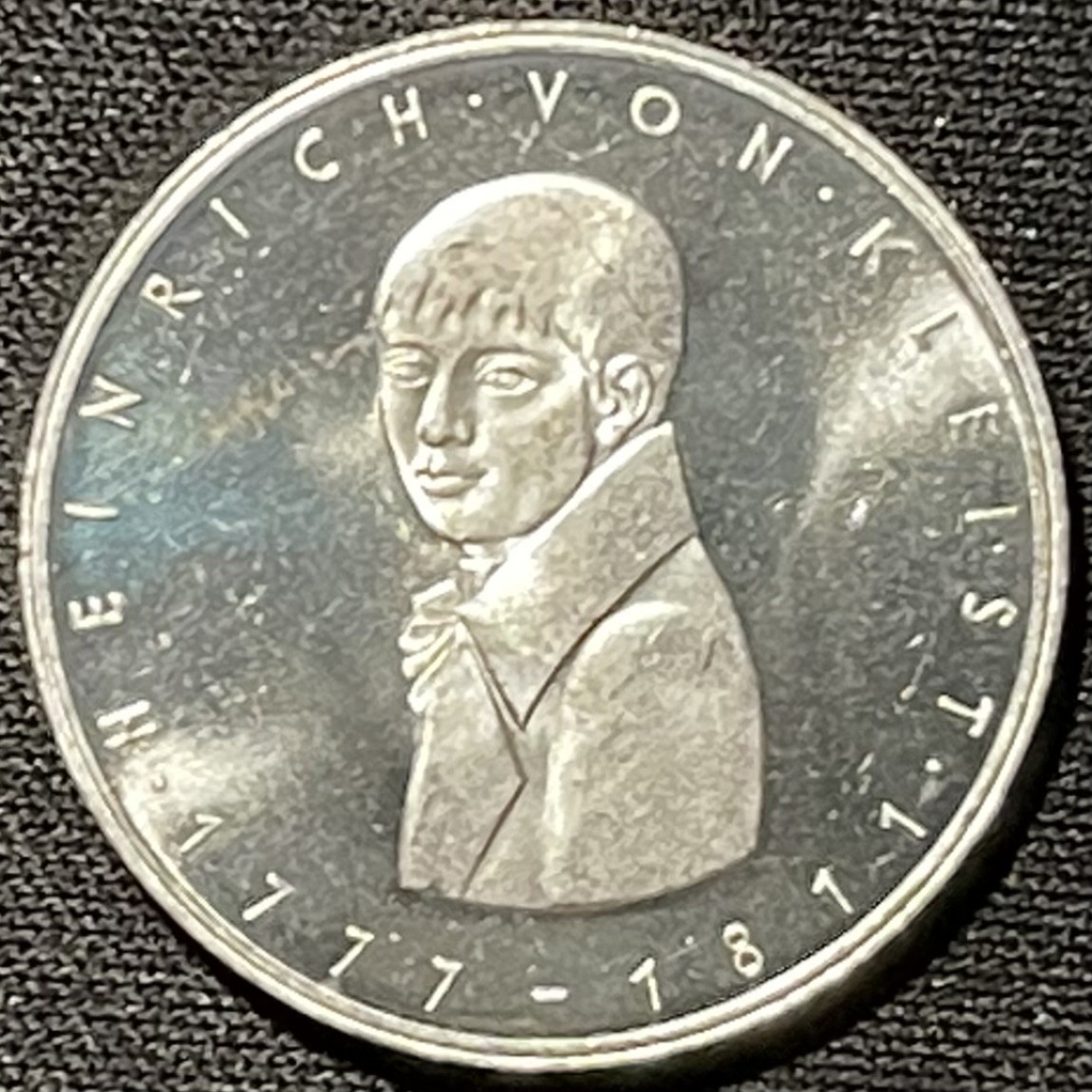 紫瑗钱币——第249期拍卖 联邦德国 1977年 G厂 克莱斯特诞辰100周年 5马克 11.2克 0.625银 UNC