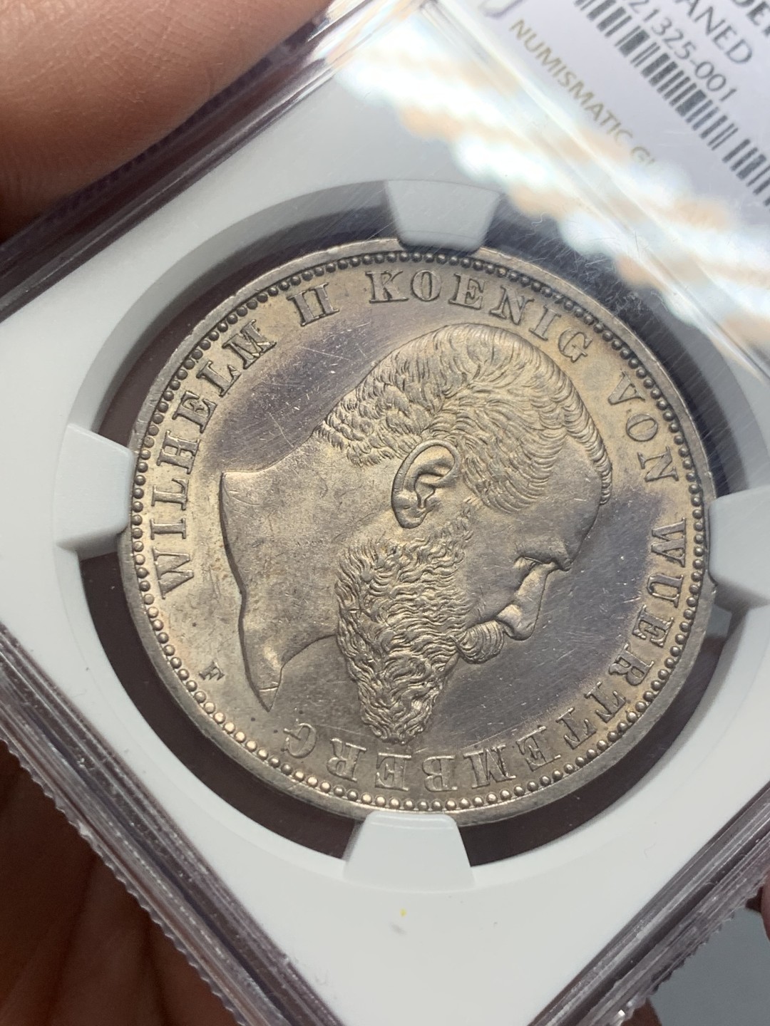 《竞宝斋》第130场-周日，周一连拍 (全场包邮) NGC UNC 1913年德国符腾堡转光好品5马克银币