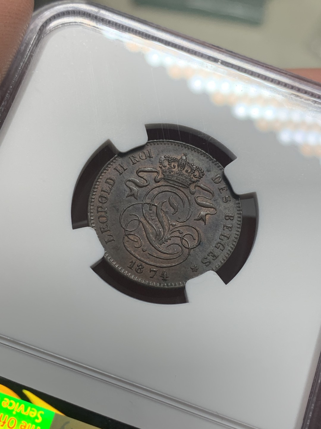 《竞宝斋》第130场-周日，周一连拍 (全场包邮) NGC-AU58 比利时 1874年 狮子盾牌2分铜币 早期年份 好品少见