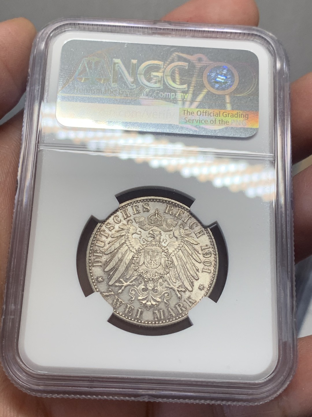 《竞宝斋》第130场-周日，周一连拍 (全场包邮) NGC-UNC 德国普鲁士 1901年 两百周年纪念 2马克银币 看不出有洗 错杀