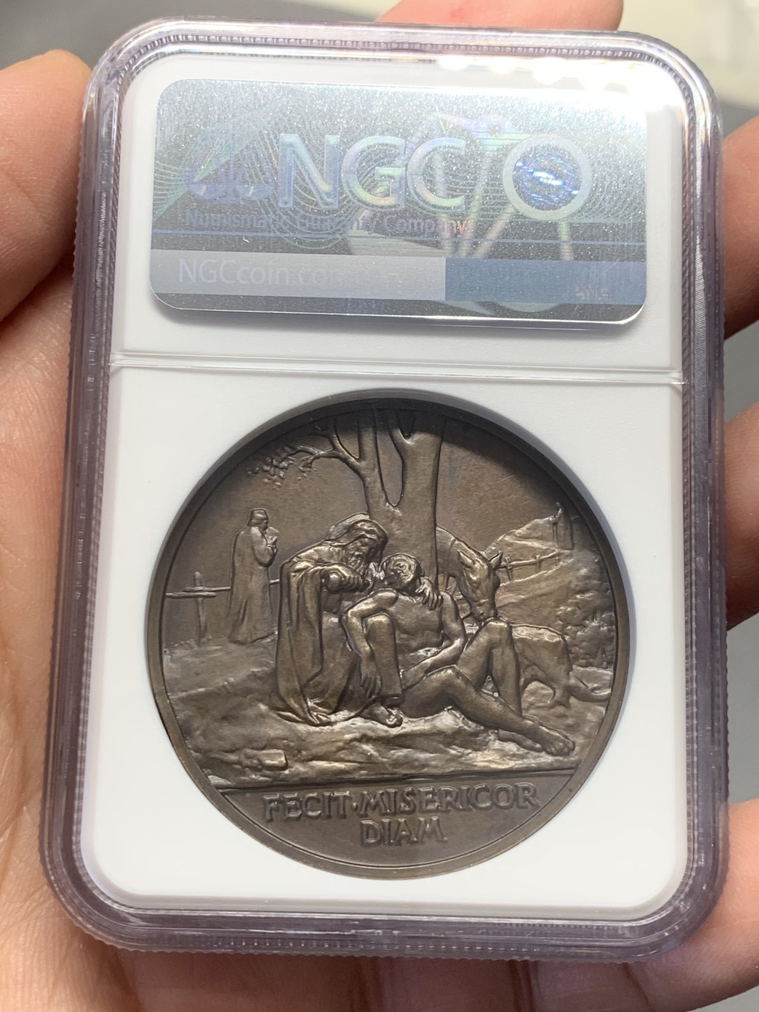 《竞宝斋》第130场-周日，周一连拍 (全场包邮) NGC MS64 1946年梵蒂冈教皇庇护十二世二战结束纪念高浮雕铜章 稀少难得 品相完美 加厚盒装