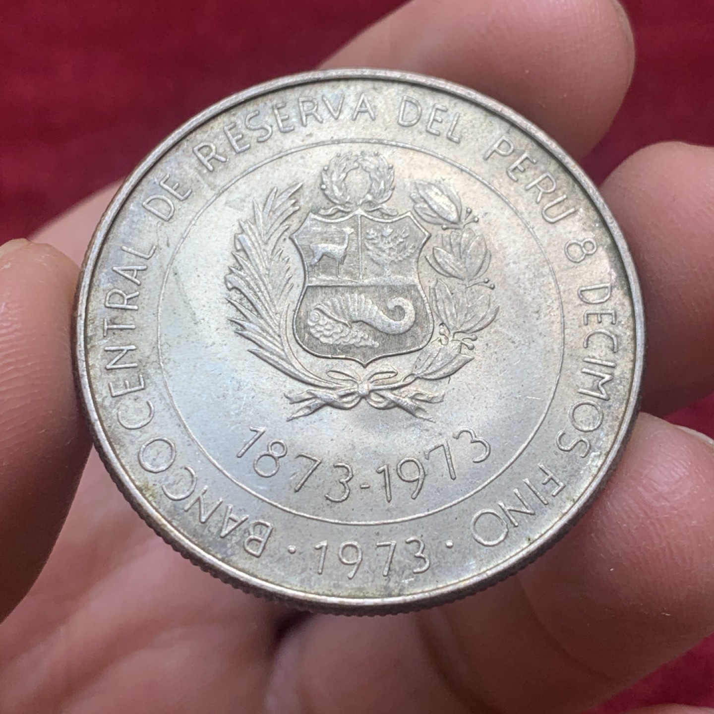 《竞宝斋》第130场-周日，周一连拍 (全场包邮) 秘鲁1973年秘日贸易一百年100索尔纪念银币