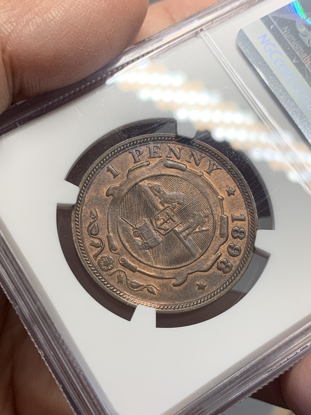 《竞宝斋》第130场-周日，周一连拍 (全场包邮) NGC MS65RB 南非 1898年 德兰士瓦1便士铜币 高分好状态