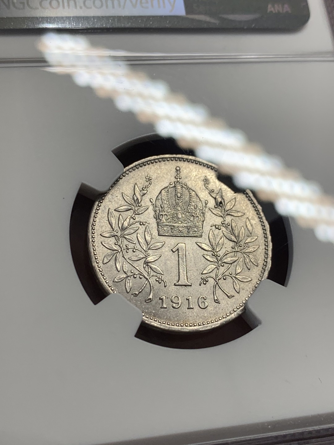 《竞宝斋》第130场-周日，周一连拍 (全场包邮) NGC-MS63 奥地利1916年 佛兰茨一世 1克朗银币 原光好品