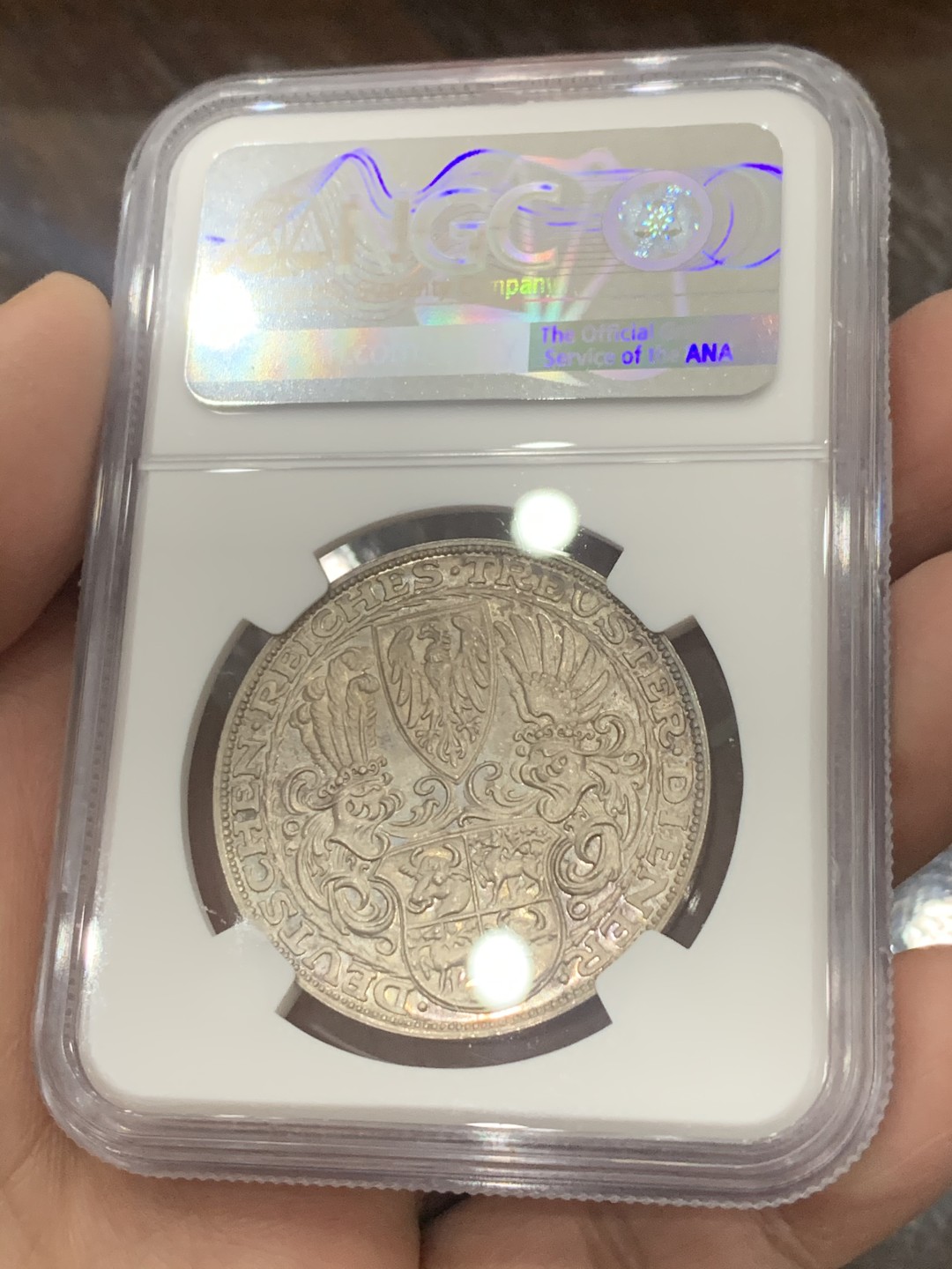 《竞宝斋》第130场-周日，周一连拍 (全场包邮) NGC-MS64 魏玛德国1927年兴登堡80大寿5马克币章 卡尔哥茨名家设计