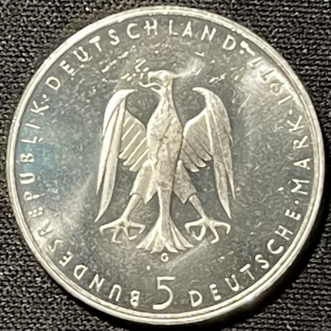 紫瑗钱币——第249期拍卖 联邦德国 1977年 G厂 克莱斯特诞辰100周年 5马克 11.2克 0.625银 UNC