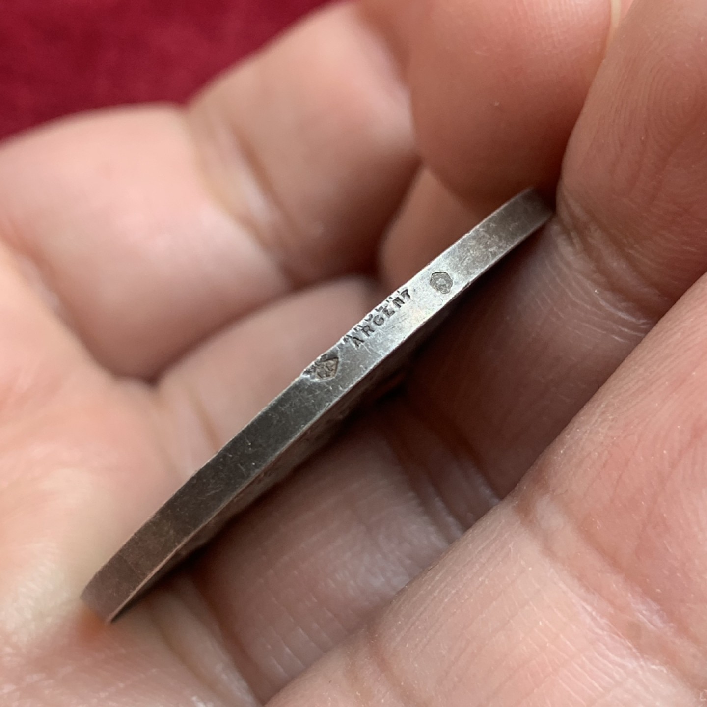 《竞宝斋》第130场-周日，周一连拍 (全场包邮) 法国1885年 火蜥蜴圆形 银质代用币 AU好品 22.7克 银标