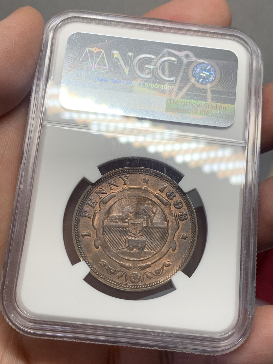 《竞宝斋》第130场-周日，周一连拍 (全场包邮) NGC MS65RB 南非 1898年 德兰士瓦1便士铜币 高分好状态