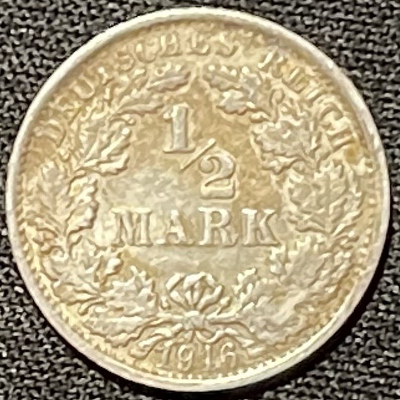 紫瑗钱币——第249期拍卖 德国 1916年 F版 长翅 1/2马克 2.77克 0.9银