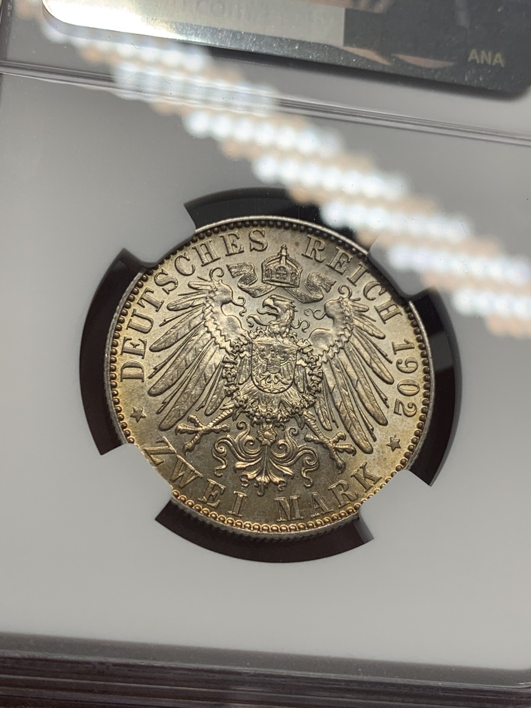 《竞宝斋》第130场-周日，周一连拍 (全场包邮) NGC-MS63 德国萨克森 1902年 2马克银币 定金金财包浆 新年发大财