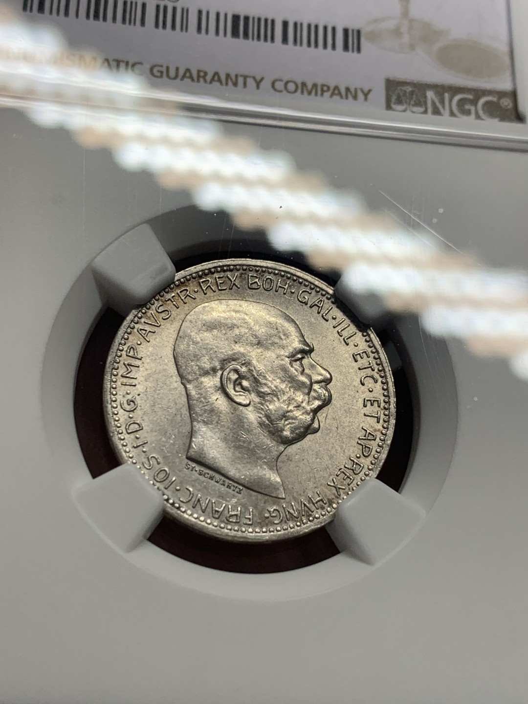 《竞宝斋》第130场-周日，周一连拍 (全场包邮) NGC-MS63 奥地利1916年 佛兰茨一世 1克朗银币 原光好品