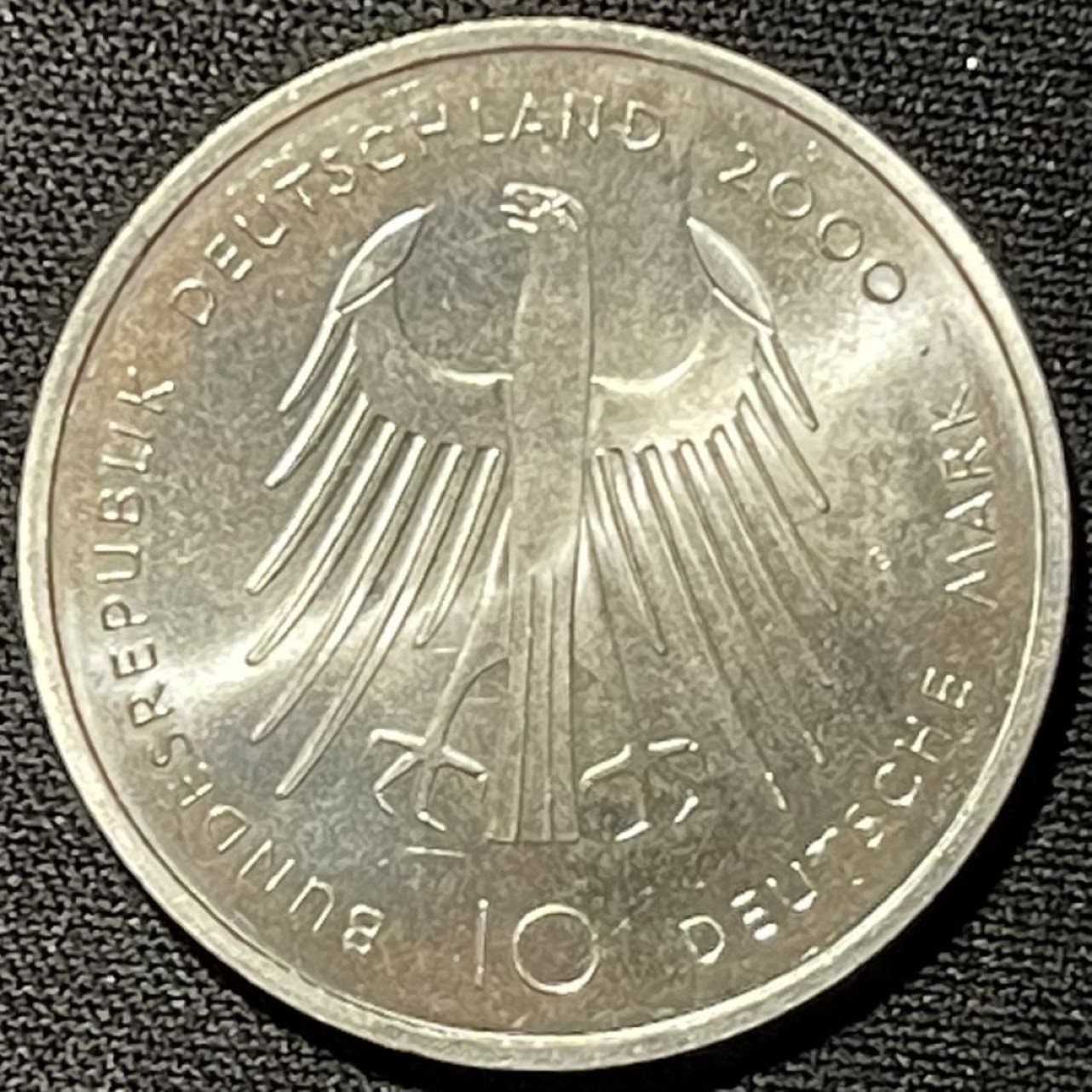 紫瑗钱币——第249期拍卖 德国 2000年 G版 亚琛大教堂1200周年 10马克 15.5克 0.925银 UNC