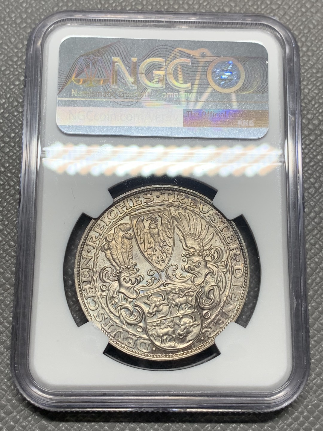 《竞宝斋》第130场-周日，周一连拍 (全场包邮) NGC-MS64 魏玛德国1927年兴登堡80大寿5马克币章 卡尔哥茨名家设计