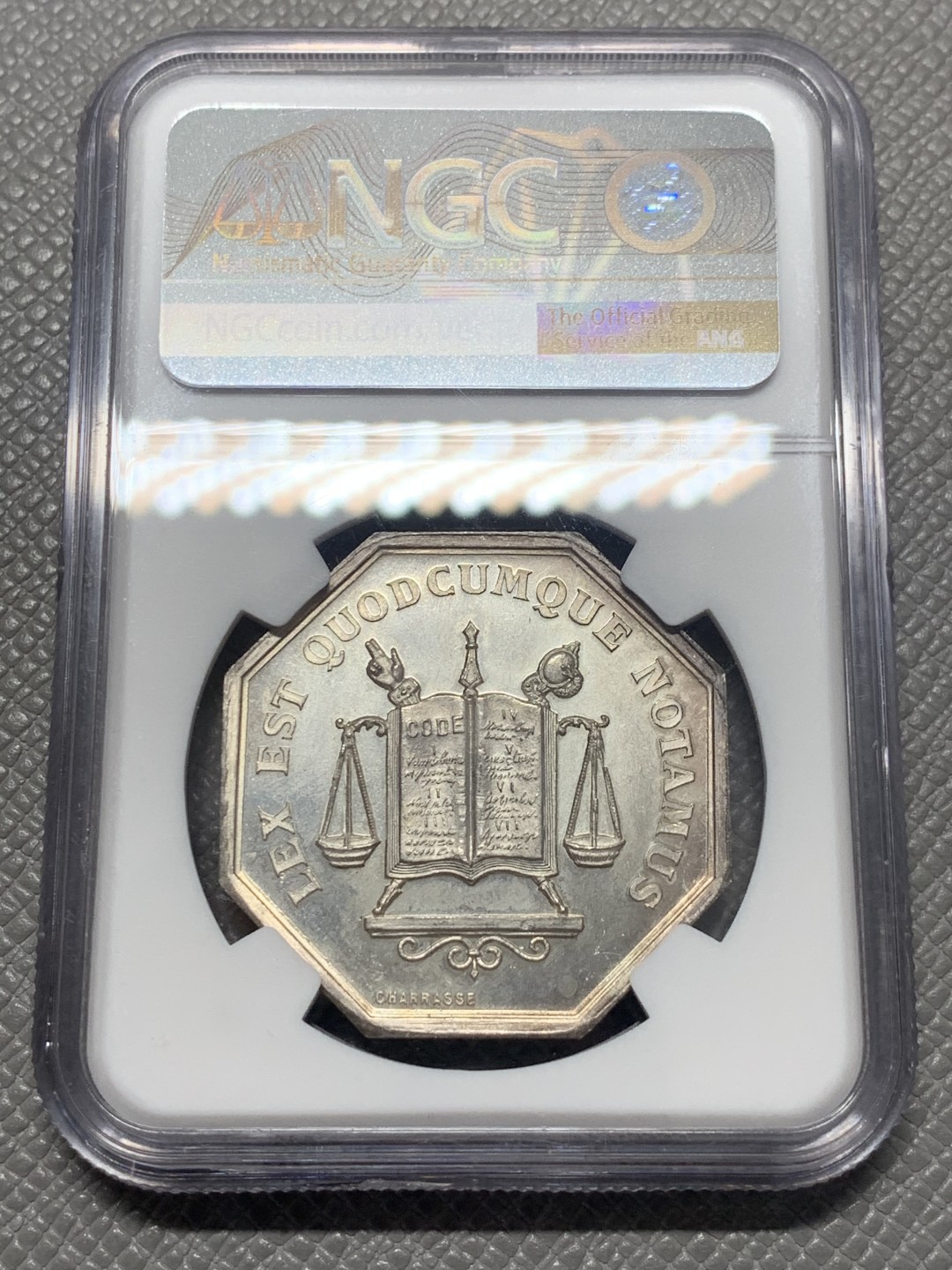 《竞宝斋》第130场-周日，周一连拍 (全场包邮) NGC MS64 布尔公证处 八角银质代币 大版 城堡皇冠 高分