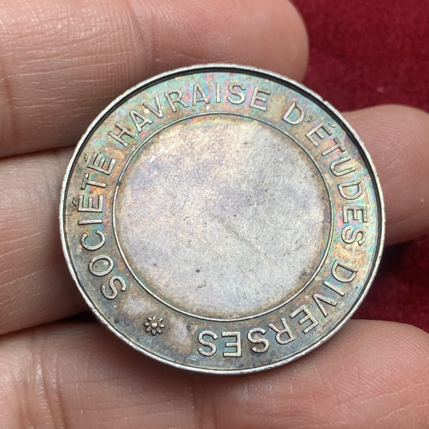 《竞宝斋》第130场-周日，周一连拍 (全场包邮) 法国 双人头 圆形银质代用币 深彩黑漆古包浆 16.4克 银标