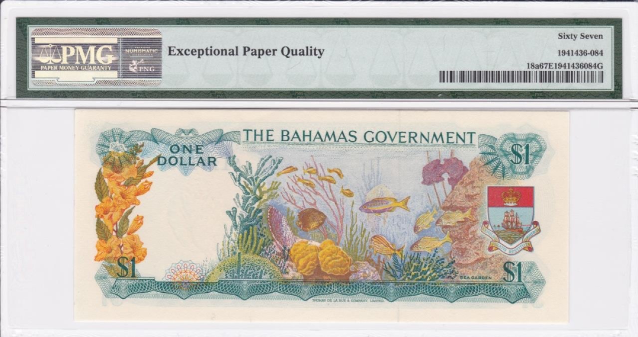 收藏联盟Quantum Auction 第228期拍卖 (已更新) 巴哈马1965年1元 PMG67 首发年份(巴哈马政府发行)首发A冠 非常稀少难得