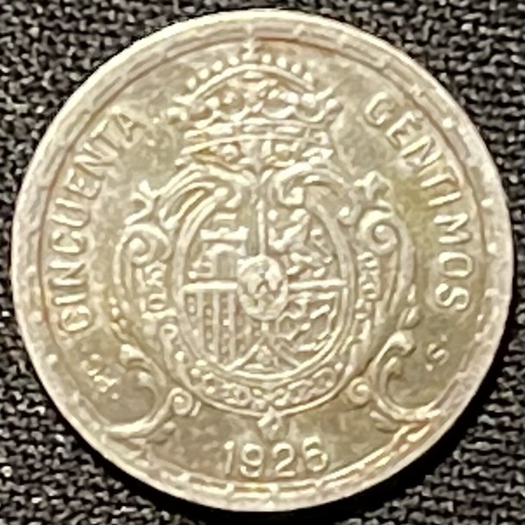 紫瑗钱币——第249期拍卖 西班牙 1926年 阿方索十三世 50分 2.5克 0.835银