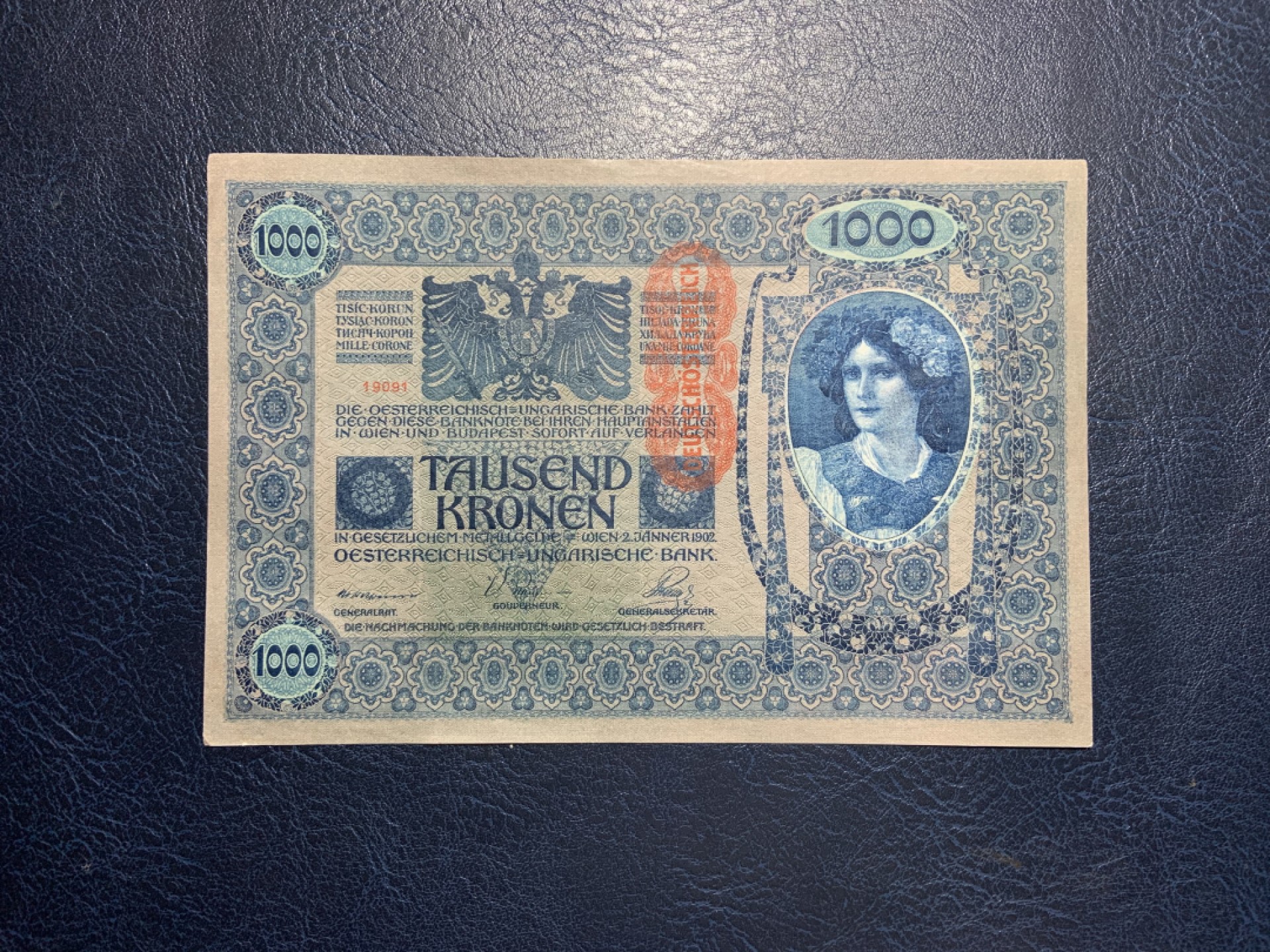 收藏联盟Quantum Auction 第228期拍卖 (已更新) 奥地利1902年1000克朗 品相UNC 边角微瑕 细节如图 百年老钞