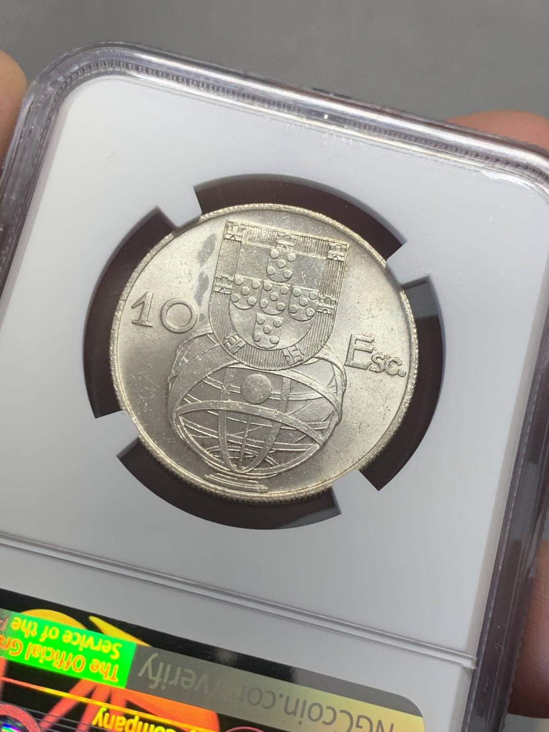 《竞宝斋》第130场-周日，周一连拍 (全场包邮) NGC-MS63 葡萄牙1955年 大帆船 10埃斯库多银币 顶级品相