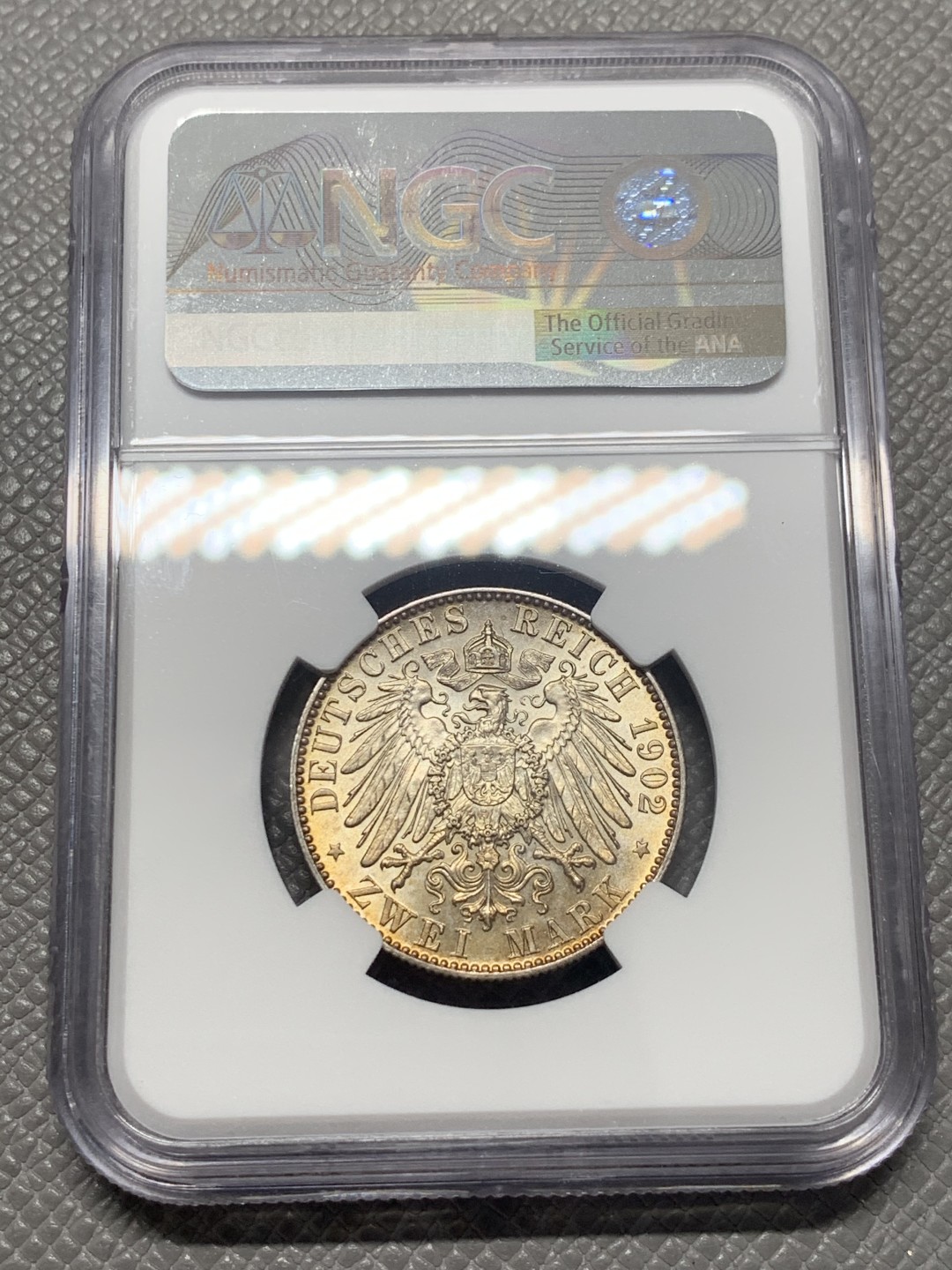 《竞宝斋》第130场-周日，周一连拍 (全场包邮) NGC-MS63 德国萨克森 1902年 2马克银币 定金金财包浆 新年发大财