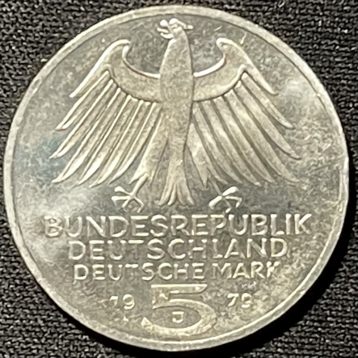 紫瑗钱币——第249期拍卖 联邦德国 1979年 D厂 德国考古学会诞辰125周年 5马克 11.2克 0.625银 UNC