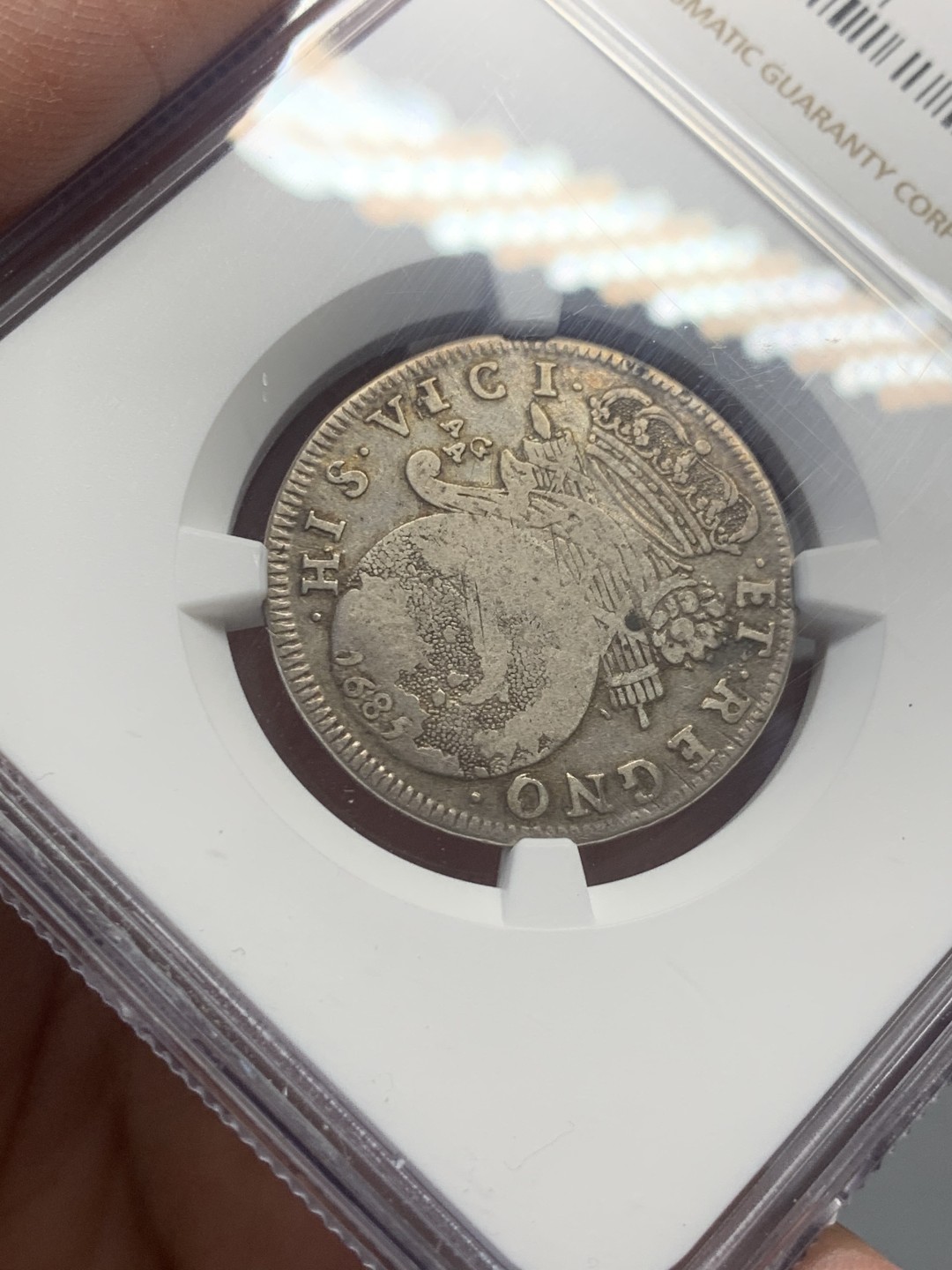 《竞宝斋》第130场-周日，周一连拍 (全场包邮) NGC VF20 1685年意大利那不勒斯Tari最早地球银币，出分不易，少见好品