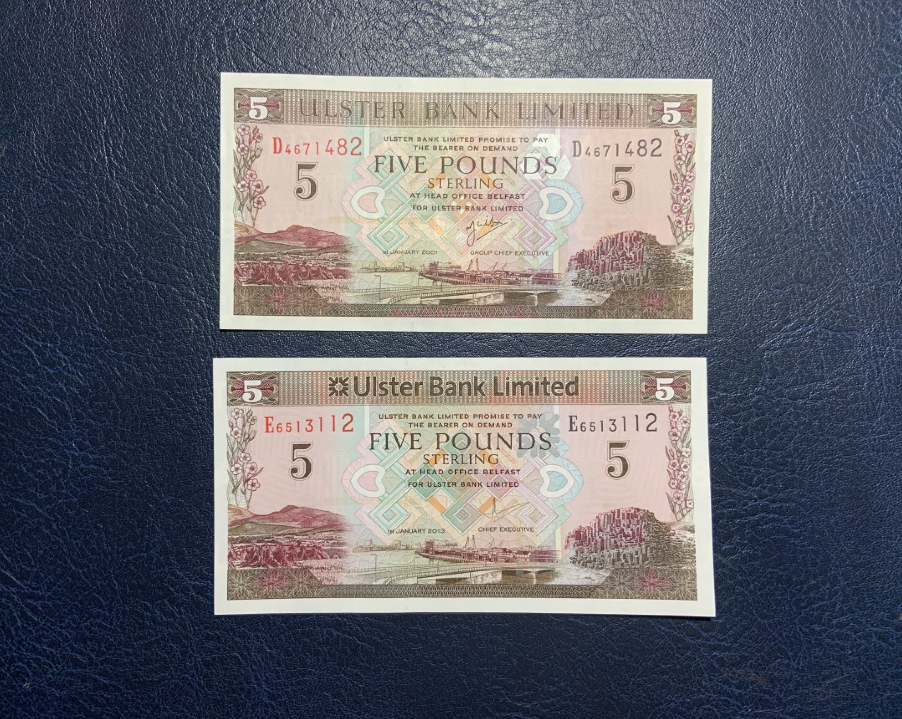 收藏联盟Quantum Auction 第228期拍卖 (已更新) 北爱尔兰2001和2013年5镑 品相全新UNC 不同版本对比收藏