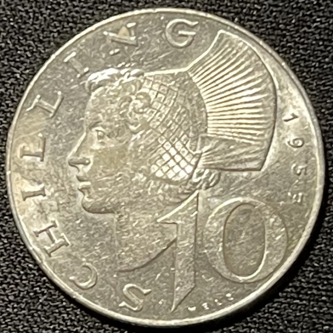 紫瑗钱币——第249期拍卖 奥地利 1957年 女神 10先令 7.5克 0.64银 UNC