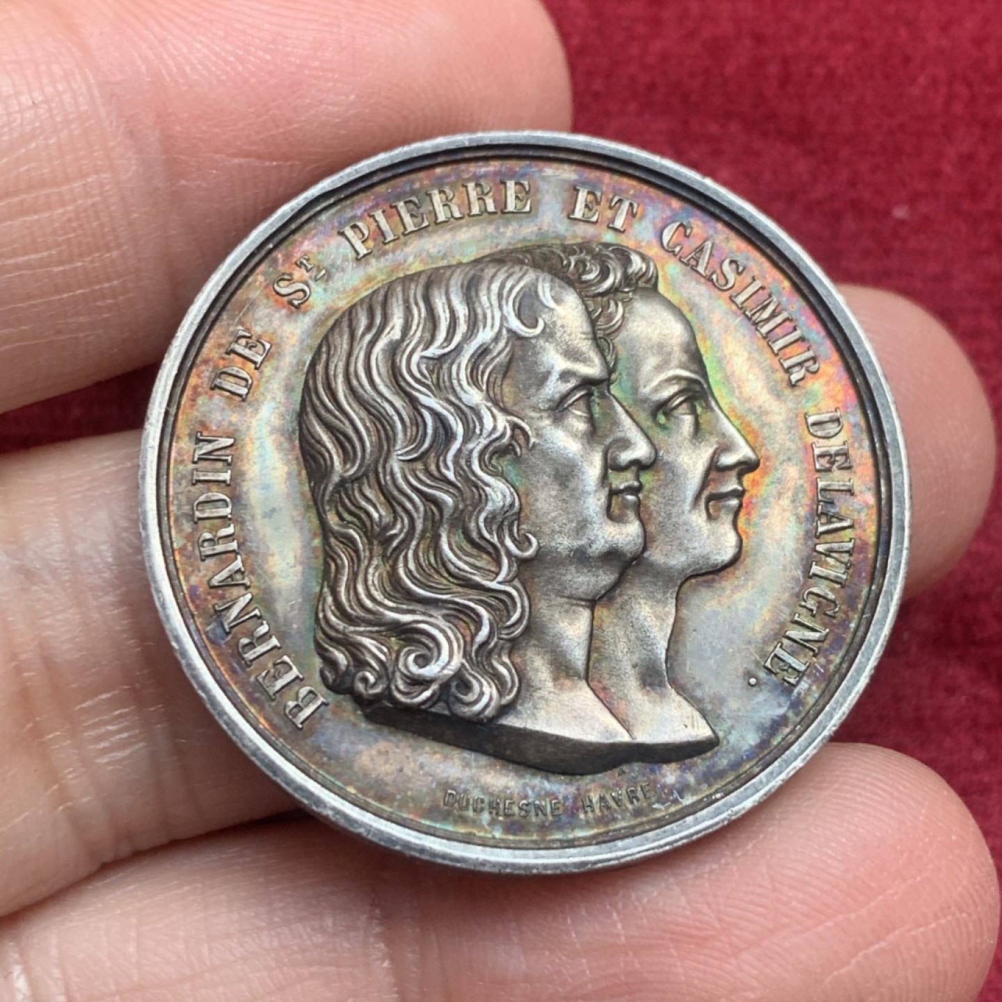 《竞宝斋》第130场-周日，周一连拍 (全场包邮) 法国 双人头 圆形银质代用币 深彩黑漆古包浆 16.4克 银标