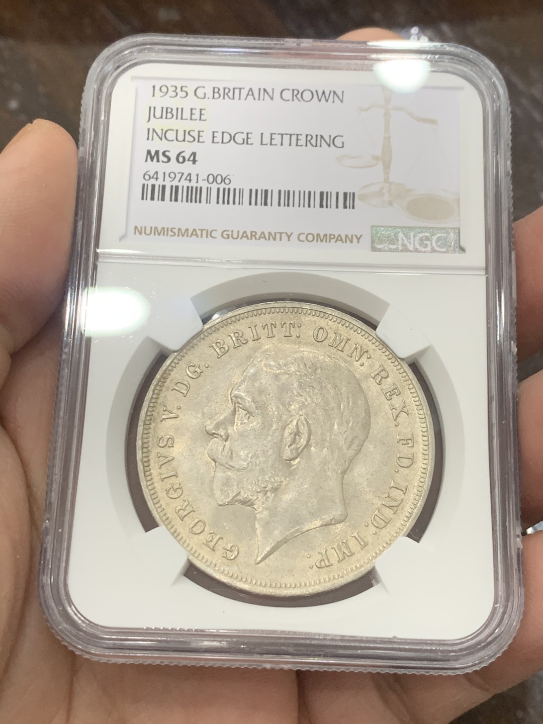 《竞宝斋》第130场-周日，周一连拍 (全场包邮) NGC-MS64 英国1935年乔治五世木马剑1克朗大银币