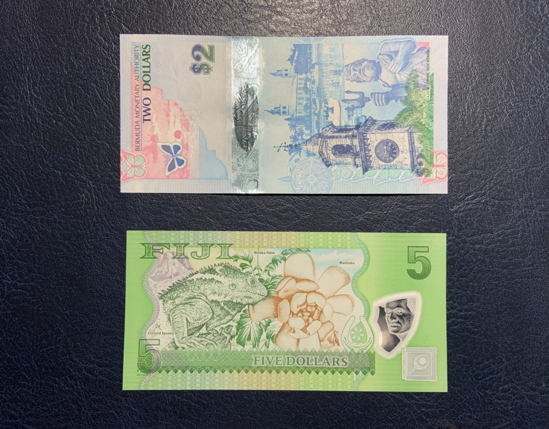 收藏联盟Quantum Auction 第228期拍卖 (已更新) 百慕大2009年2元A/1冠和斐济2013年5元补号 品相全新UNC 蓝知更鸟和红喉鹦鹉