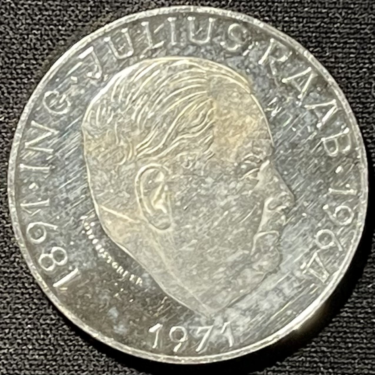 紫瑗钱币——第249期拍卖 奥地利 1971年 尤里乌斯·拉贝 诞辰80周年 50先令 20克 0.9银 精制