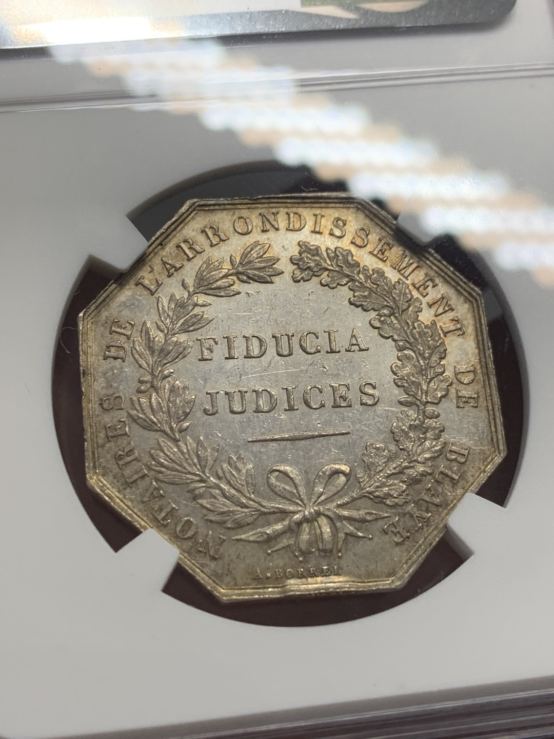 《竞宝斋》第130场-周日，周一连拍 (全场包邮) NGC MS62 布莱公正女神八角银质代币 蜜蜂边铭1860-1879年