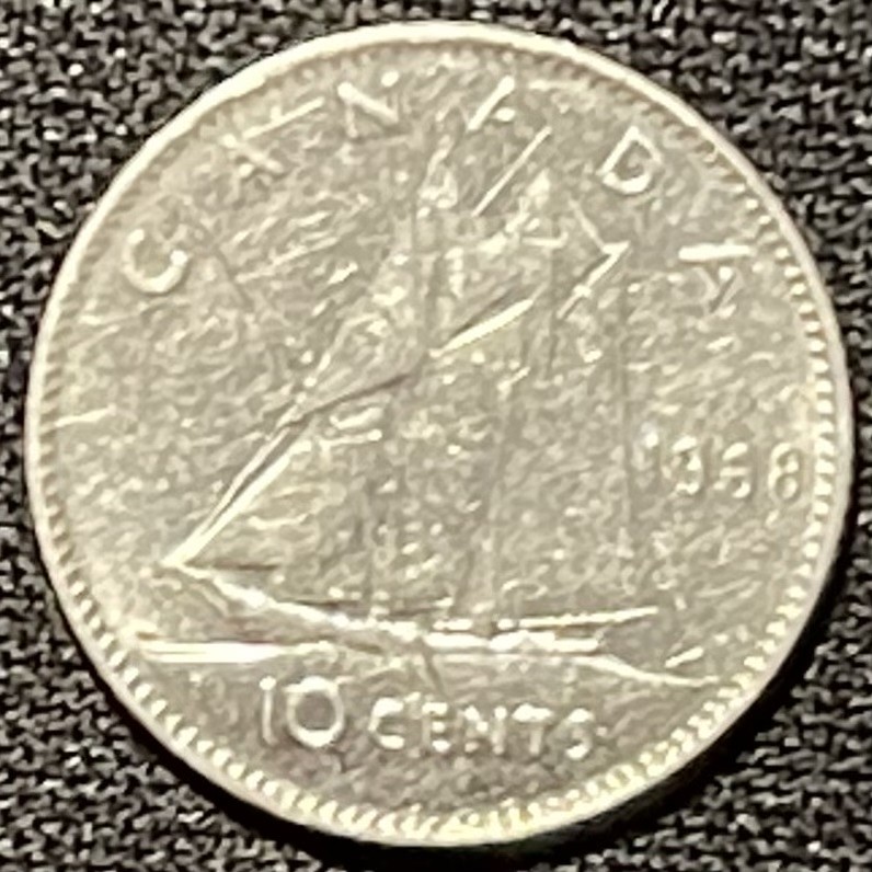 紫瑗钱币——第249期拍卖 加拿大 1968年 伊丽莎白二世 帆船 10分 2.33克 0.8银