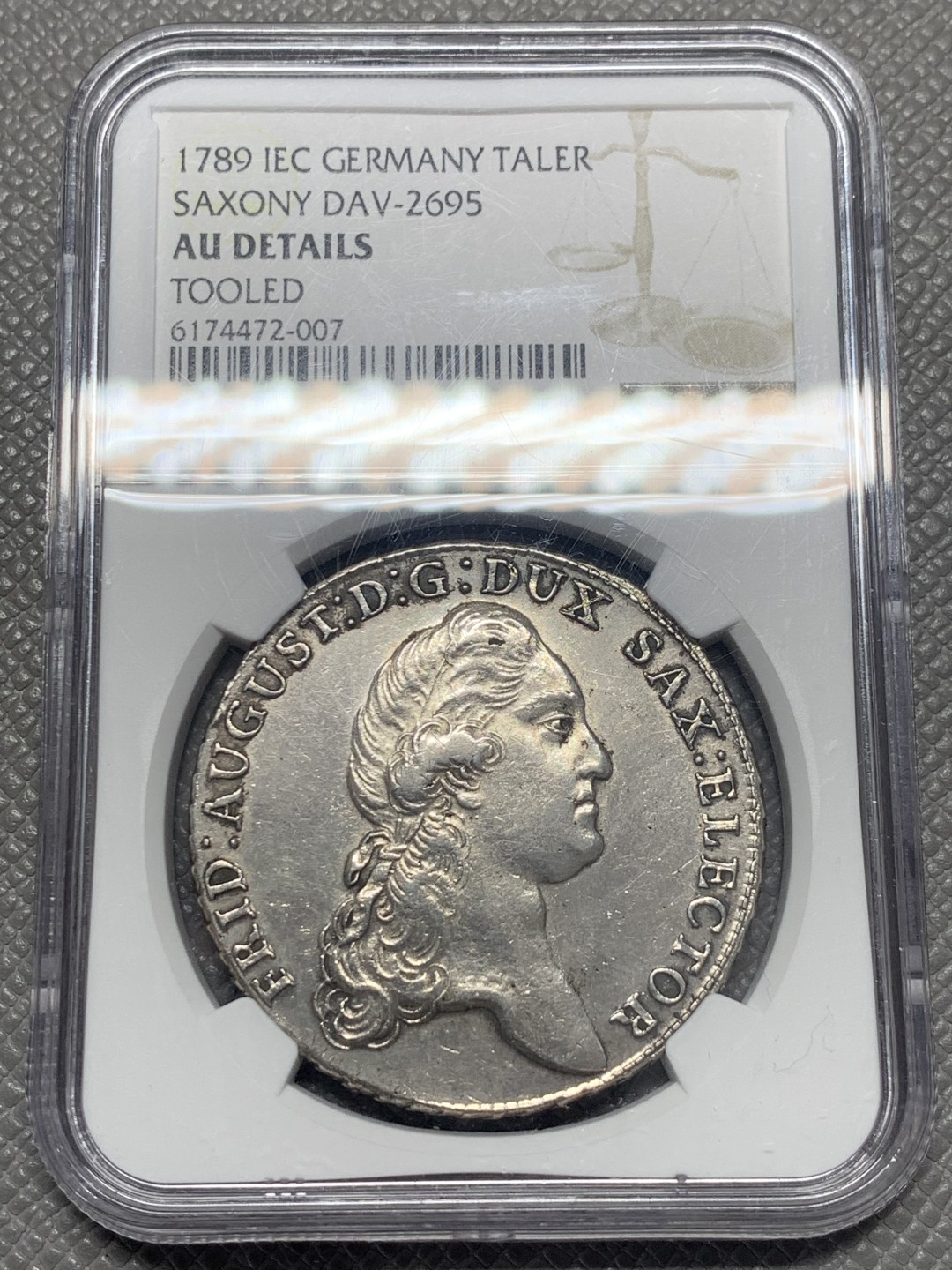 《竞宝斋》第130场-周日，周一连拍 (全场包邮) NGC AU 1789年德国萨克森泰勒大银币 压印人物清晰 底板干净 难的佳品