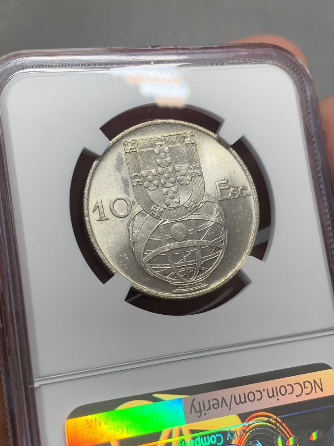 《竞宝斋》第130场-周日，周一连拍 (全场包邮) NGC-MS63 葡萄牙1955年 大帆船 10埃斯库多银币 顶级品相