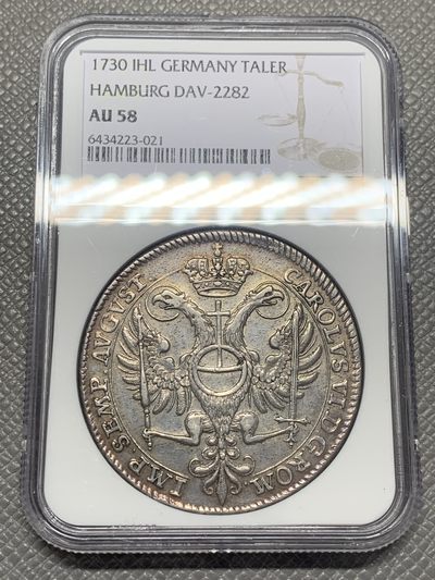 《竞宝斋》第130场-周日，周一连拍 (全场包邮) - NGC AU58 德国 1730年 汉堡自由市 泰勒大银币 44mm超大直径 5000枚的发行量 状态非常好